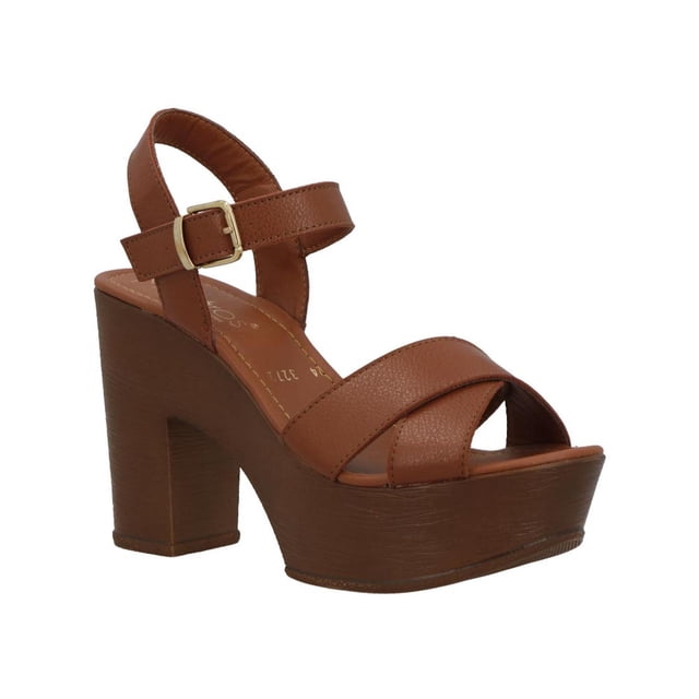 Zapatillas Milagros Mujer Vestir Tacon Ancho Ajustables cafe 24.5