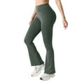 thumbnail image 2 of Women's Solid Color Yoga Pants with Pockets, High-Waisted, Extra Long Length Flared Leg for Tall Women, Casual Wide Leg Pants,Army Green M, 2 of 4