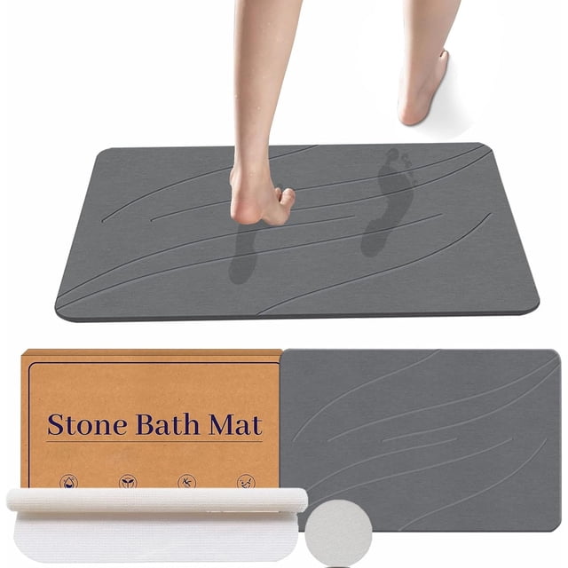 Tapete de Piedra para el baño Secado rápido, Alfombra de Piedra para baño Tierra diatomeas, Tapete súper Absorbente, Antideslizante y fácil de Limpiar