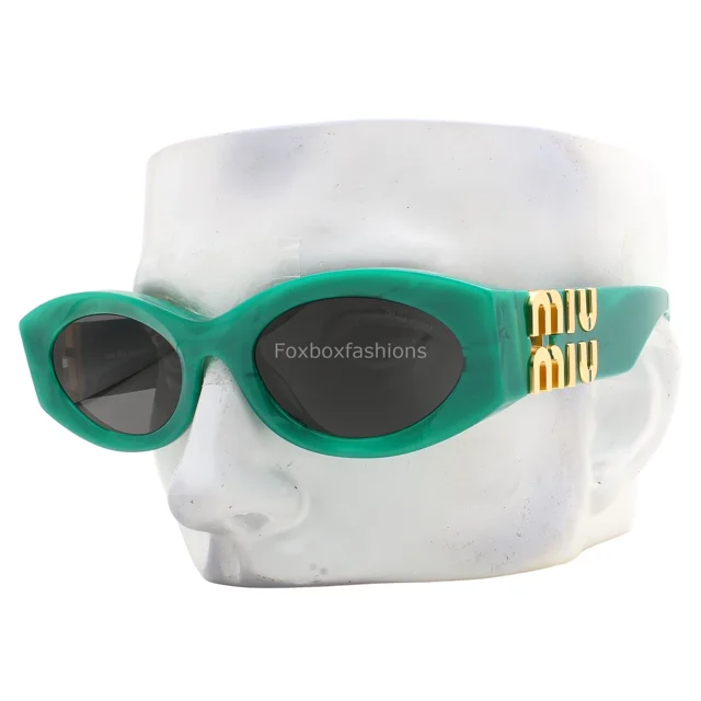 Miu Miu Sunglasses SMU 11W 15H-5S0 Emerald Green Gold Logo with Case
