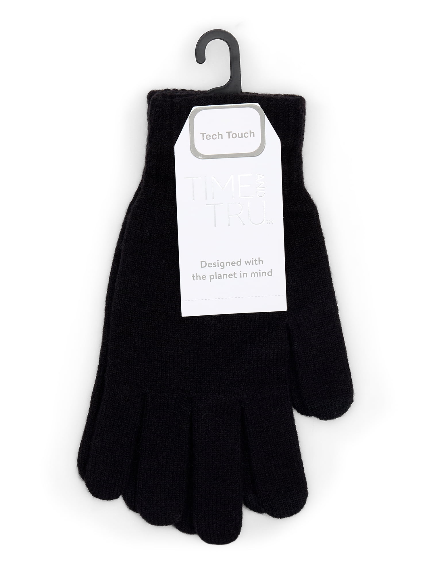 Time and Tru Women's Tech Touch Knit Gloves, One Size Fits Most, Black Soot