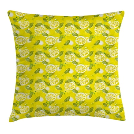 - Spring Throw Pillow Cushion Cover, Fresh Lemon Slices with Leaves Background Soft Fruit Summer Tasteful Design, Decorative Square Accent Pillow Case, 18 X 18 Inches, Yellow Fern Green, by Ambesonne
