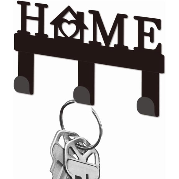 "Home Letters Key Holder Wall Mini Black Iron Keychain Hooks Wall Mounted Key Rack with 3 Hooks Small Keys Hangers