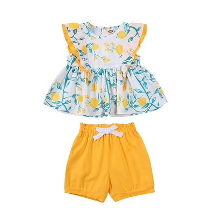 

2PCS Girls Clothes Set Round Collar Sleeveless Tops and Solid Color Shorts