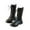 Black, variant on Girls Leather Riding Knee High Boots with Side Zipper Fashion Round Toe Comfortable Low Heel Lace Up Combat Boots Lug Sole Motorcycle Boots Little Kid/Big Kid