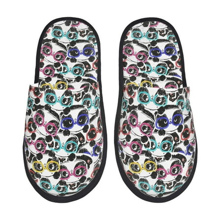 Balery Panda And Glasses Slient Indoor Furry Fleece Comfort House Shoes Soft Non-Slip Home Shoes Cotton slippers House Slippers-- Large