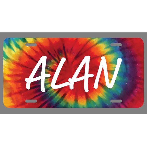 Alan Name Tie Dye Style License Plate Tag Vanity Novelty Metal | UV Printed Metal | 6-Inches By 12-Inches | Car Truck RV Trailer Wall Shop Man Cave | NP1600