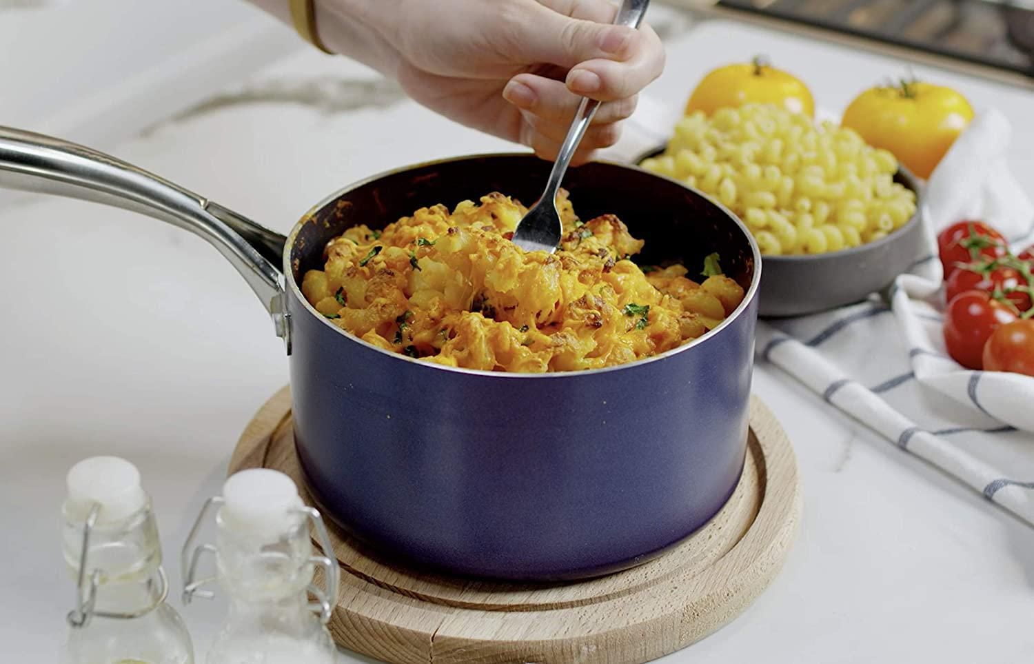 Granitestone 2.5 Quart Non-Stick Blue Saucepan with Glass Lid Durable Aluminum Oven and Dishwasher Safe