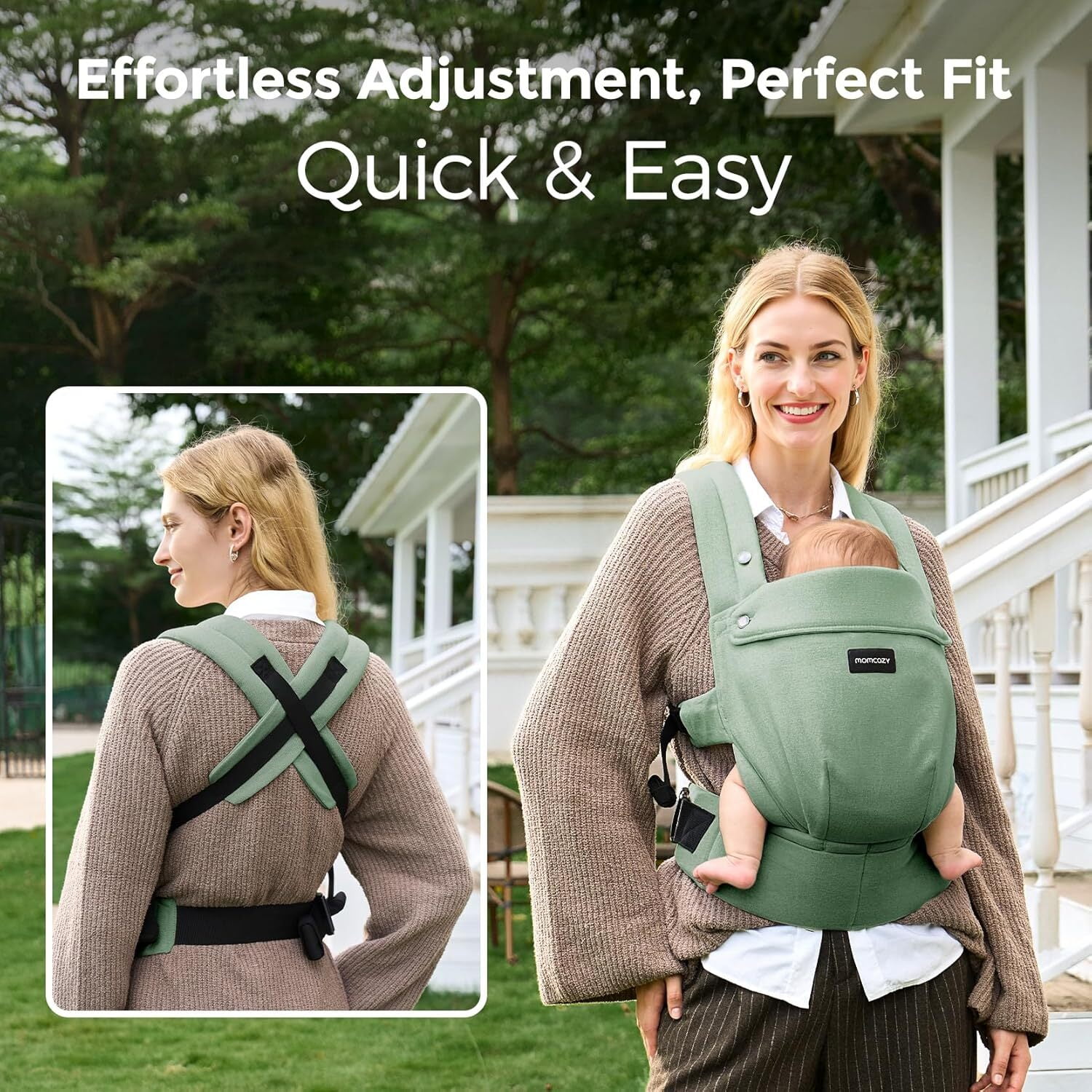 Momcozy Baby Carrier with Natural Cotton Linen, Built to Last, Ergonomic Design, Newborn to Toddler for 7-44lbs, Lightweight and Comfortable, Hands-Free for Moms&Dads, Sage Green
