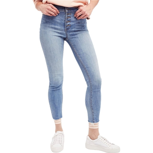 Free People Womens Reagan Raw-Hem Skinny Fit Jeans, Blue, 24