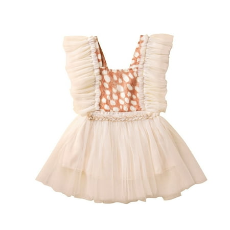 

Kids Toddler Baby Girls Ruffled Sleeve Casual Patchwork Leopard Printed Lovely Tulle Dress Princess Dress Outfits Baby Outwear