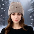 thumbnail image 2 of AWZXDE Beanie Hats For Women Colorful Beaded Knitted Cap Versatile Style Warm For Autumn And Winter Beige, 2 of 7