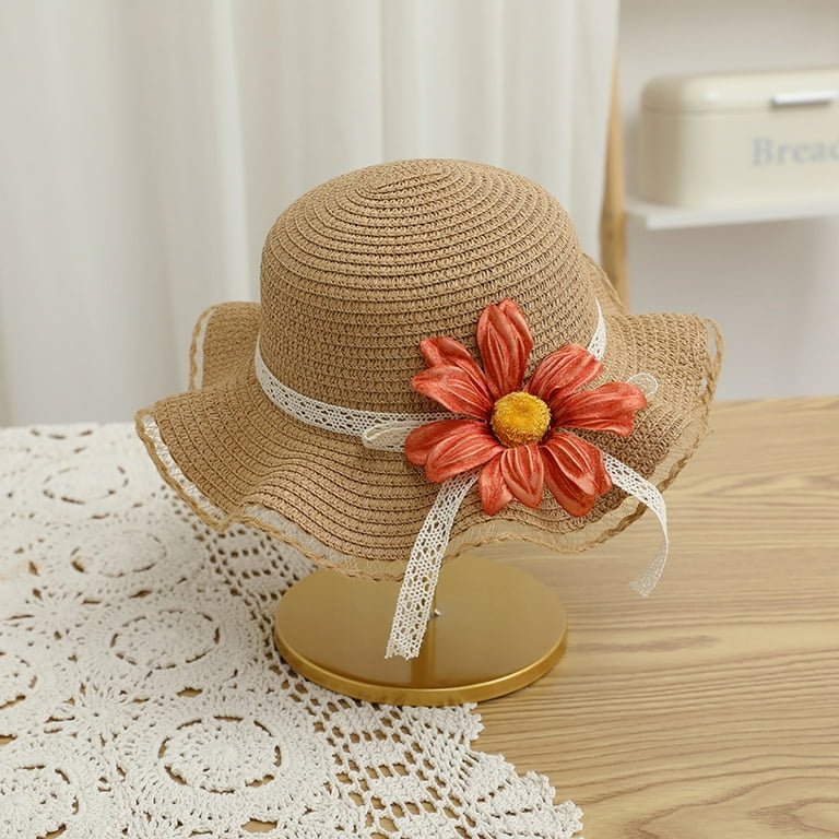 ESASSALY Girl Summer Straw Hat and Bag Set 3D Flower Cap Shoulder 