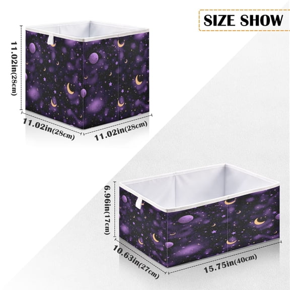 Iauyy Foldable Home Closet Storage Bins - Waterproof 300D Oxford Cube Baskets with Handles for Clothing Storage Books, Deep Purple Star