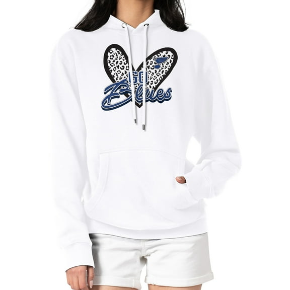 Women's G-III 4Her by Carl Banks White St. Louis Blues Animal Print Heart Fleece Pullover Hoodie