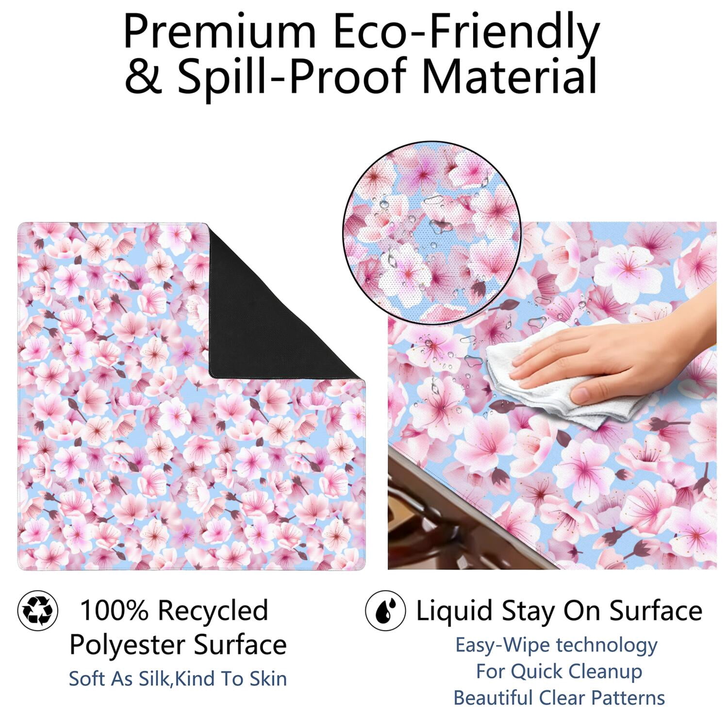 Premium Floral Mahjong Table Mat 31.5x31.5 Inch Extra Large Rubber Game Pad with Anti-Slip Backing & Noise Reducing Surface for Tiles, Cards & Board Games