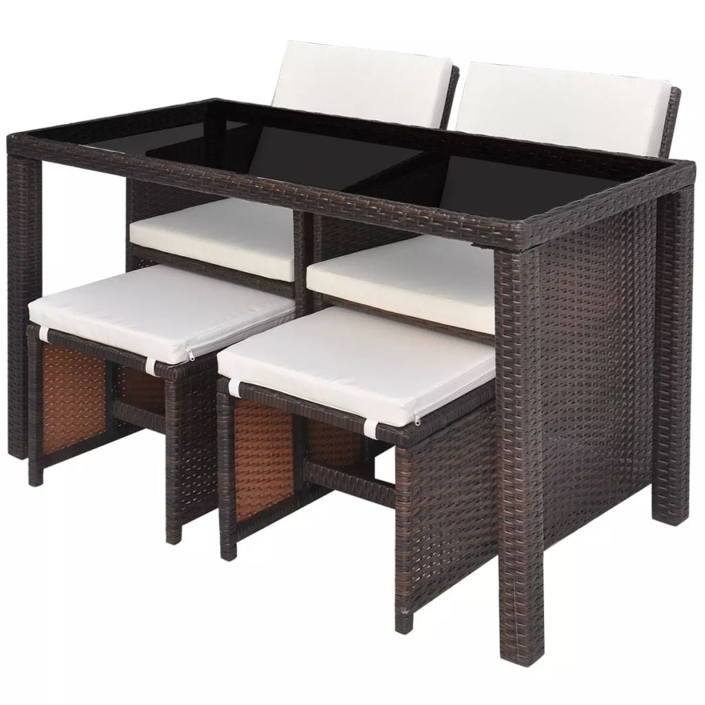 Kepooman 5 Pcs Patio Rattan Dining Table Sets with Glass Table for Outdoor Garden, Brown Kepooman 5 Pcs Patio Rattan Dining Table Sets with Glass Table for Outdoor Garden, Brown