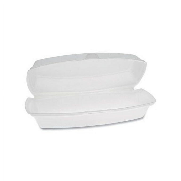 Foam Hinged Lid Container, Single Tab Lock Hot Dog, 7.25 x 3 x 2, White, 504/Carton Foam Hinged Lid Container, Single Tab Lock Hot Dog, 7.25 x 3 x 2, White, 504/Carton