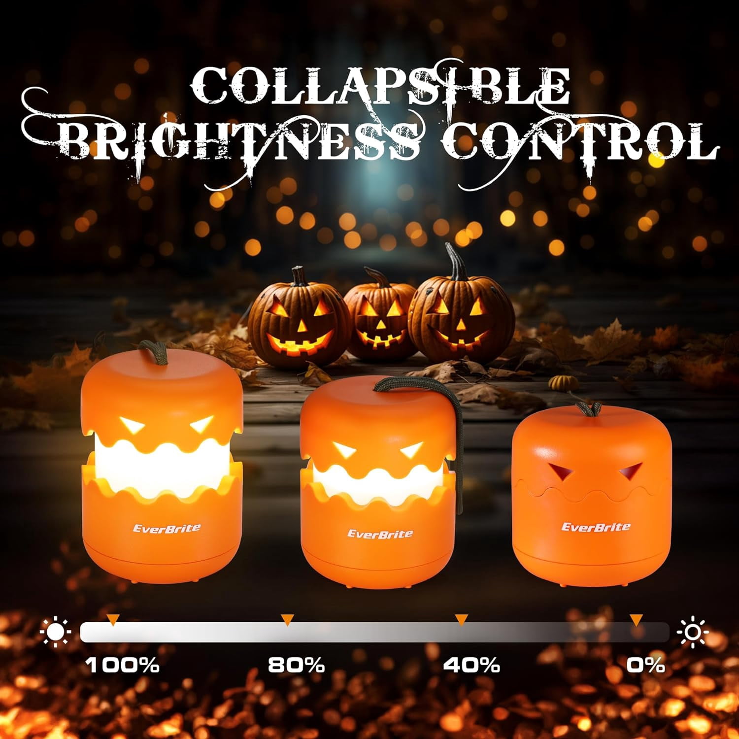 EverBrite 3-Pack Halloween Pumpkin Lantern, Collapsible Jack O Lantern Pumpkins with Lanyard, Halloween Party Favors, Light up Pumpkin Outdoor for Halloween Party Decoration, Battery Included
