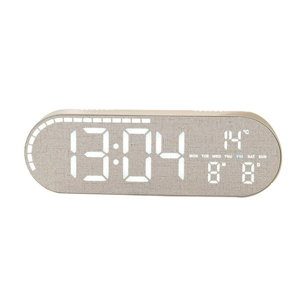 Reloj despertador digital LED con diseño de madera, silencioso, para pared y mesa, con visualización de fecha. Gris