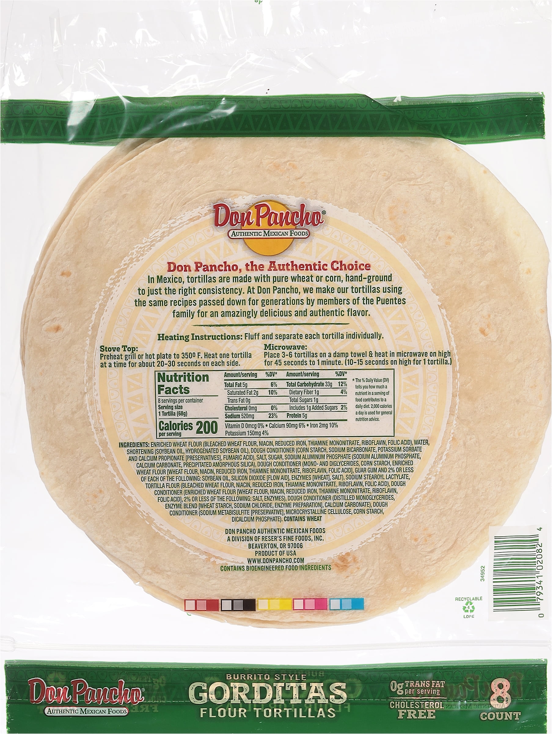 Don Pancho Flour Tortilla 10", 19.2 oz, 8 Count