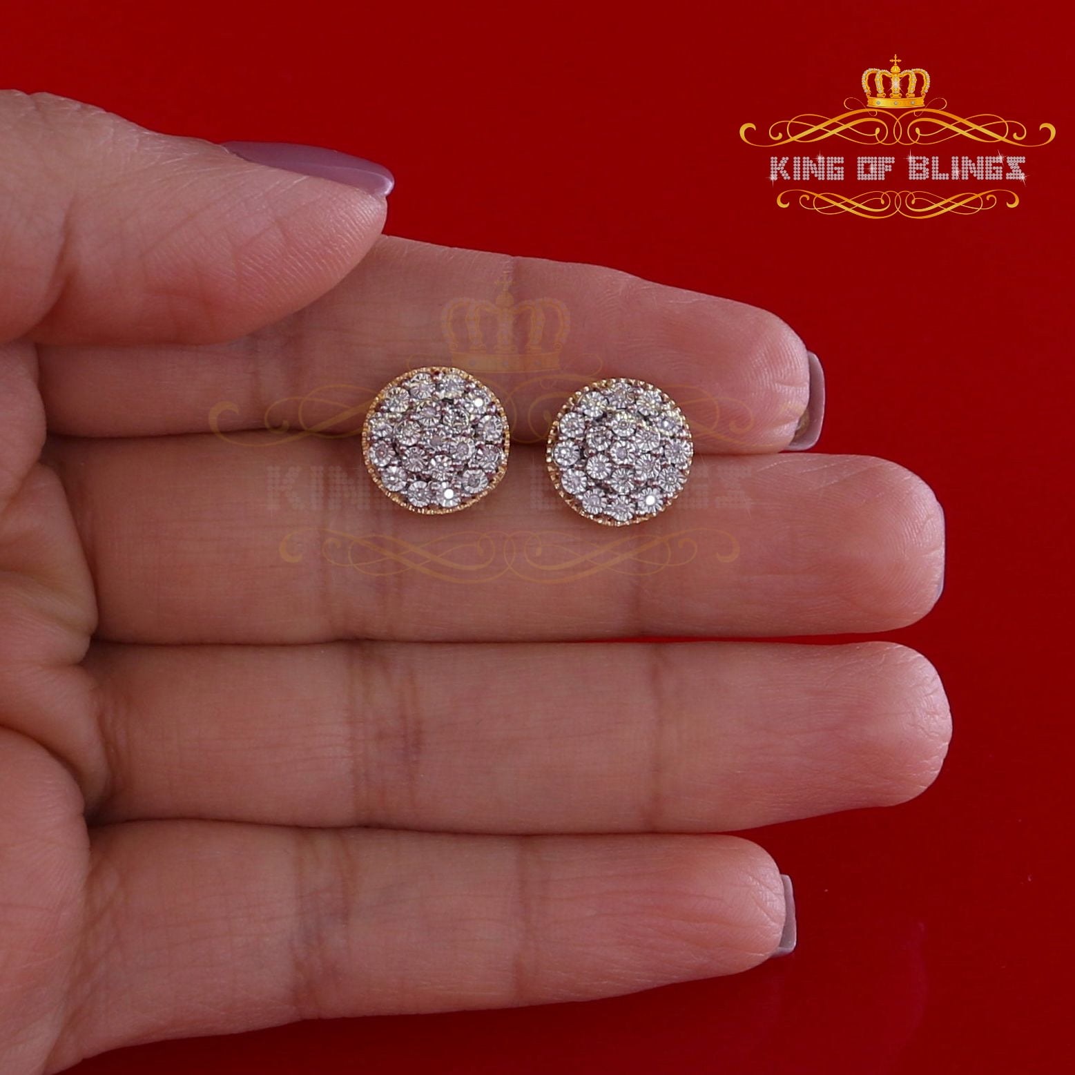King of Bling's 10K Real Yellow Gold Real Diamond 0.25CT Men's/Women's Round Stud Micro Earring