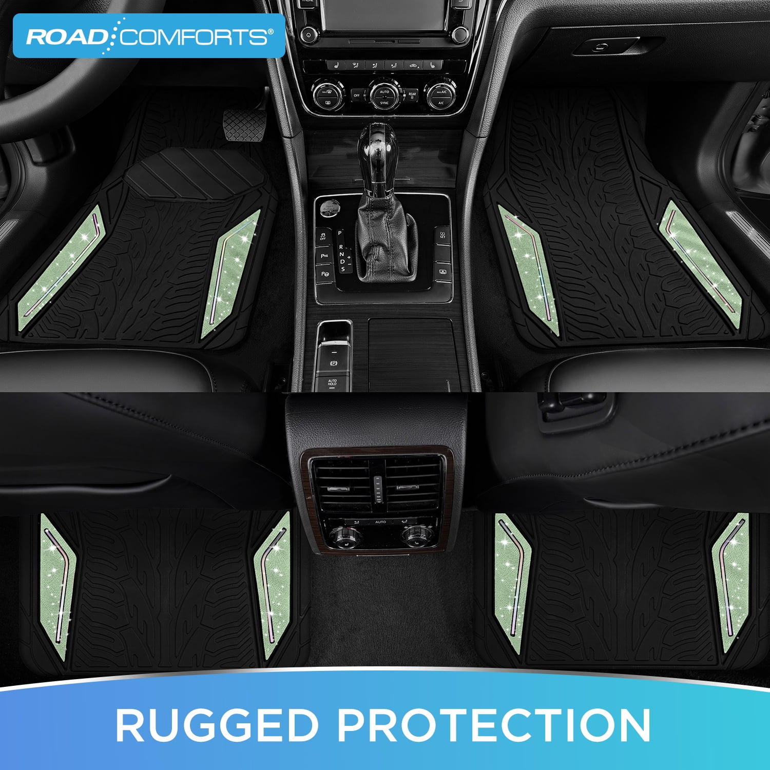 Road Comforts Hyper Pillar Car Floor Mat - All-Weather, Universal Fit for Most Cars Beige Hot Green