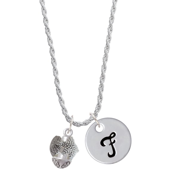 Delight Jewelry Silvertone Sea Shells Spinner Silvertone Script Initial Disc - F - Charm Necklace, 20"+3"