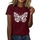 thumbnail image 1 of Gibobby Camiseta de manga corta para mujer Camiseta manga corta con cuello redondo y estampado mariposas para mujer(Vino,XL), 1 of 4