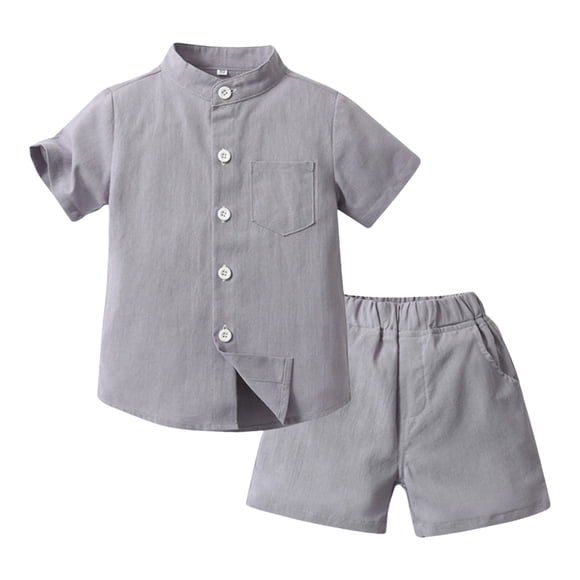Tenue Nouveau-Né Petit Frère Couleur Unie Été Enfants Manches Courtes Chemise Gentleman à Col à Revers et Shorts Ensembles Facile à Agencer Ensembles Garçon Gris 4 Ans-5 Ans