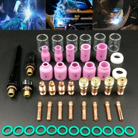 49PCS TIG Welding Torch Stubby Gas Lens #10 Pyrex Glass Cup Kit For