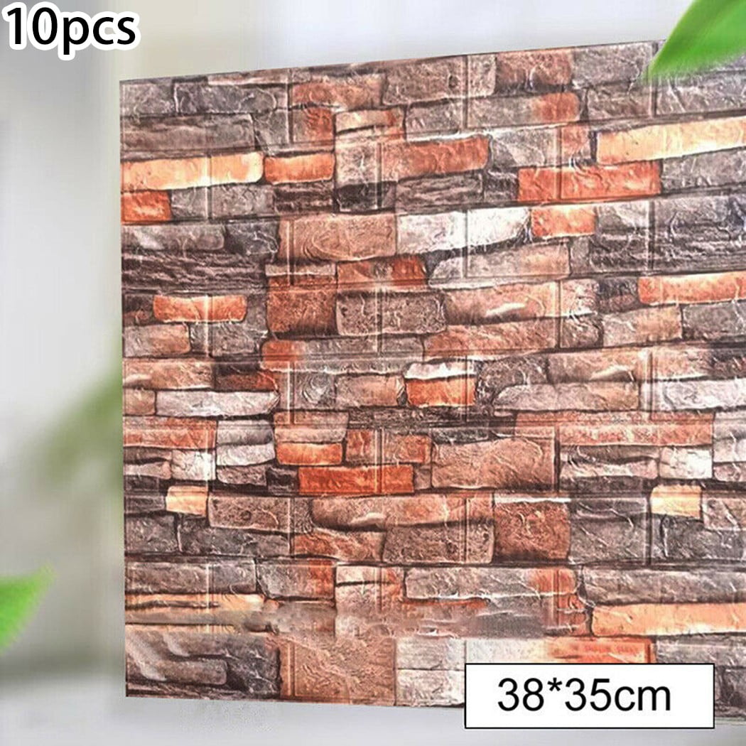 Details about   10pcs 3D Tile-Brick Wall-Stickers Decal Self-Stick Waterproof Foam-Panel 35*38cm