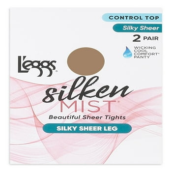 L'Eggs Silken Mist Silky Sheer Leg Control Top Sheer Toe Pantyhose, 2 Pair