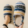 thumbnail image 2 of QQAMB Women's Indoor Non-Slip Cozy Striped Fuzzy Slippers For Cold Weather,Plush Warm House Slippers With Soft Lining, 2 of 6