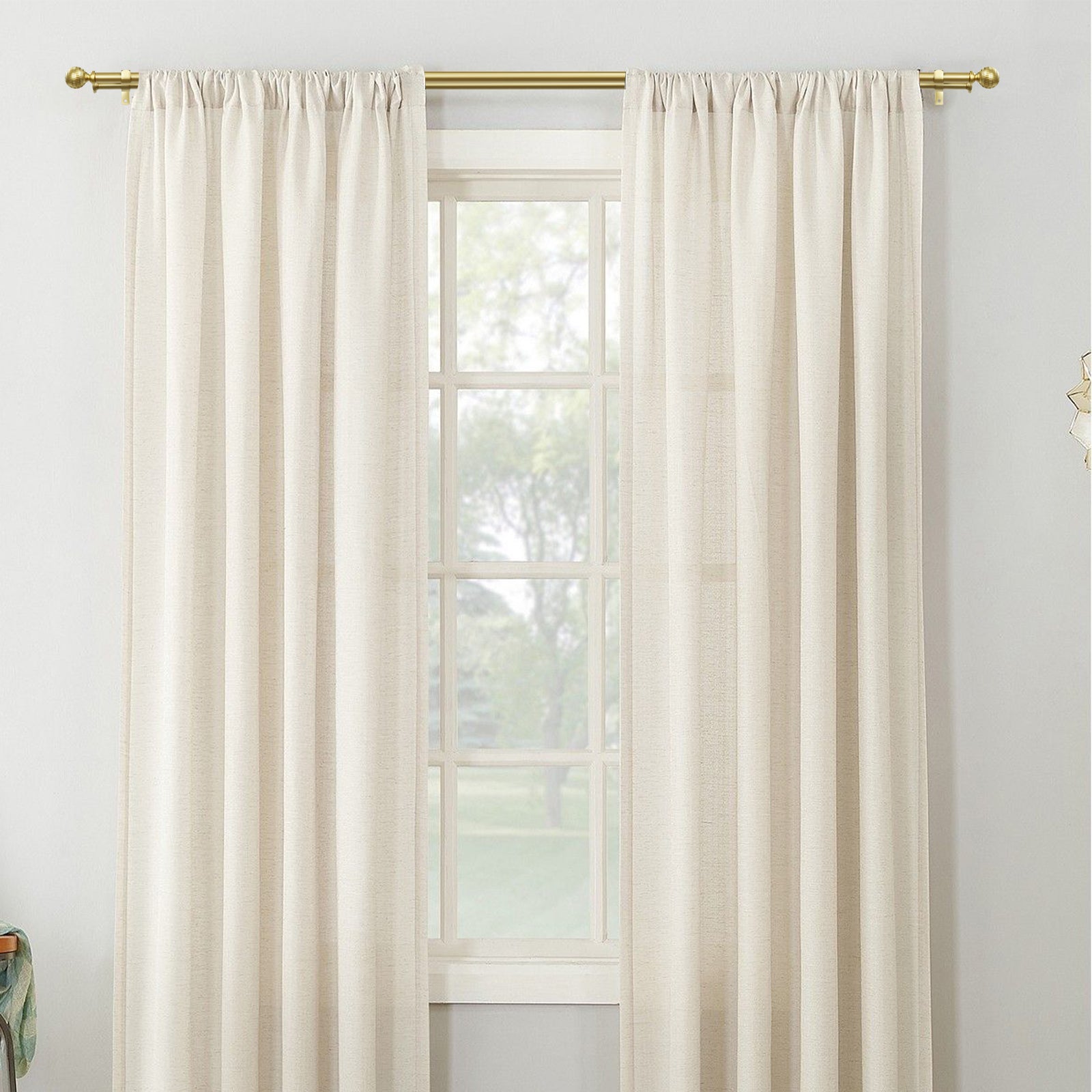 Ridicili 5/8" Telescoping Double Curtain Rods with Reticulated Ball Finials, Gold, 28"-48", 5/8 Inches Front and 1/2 Inches Back Double Window Drapery Rod