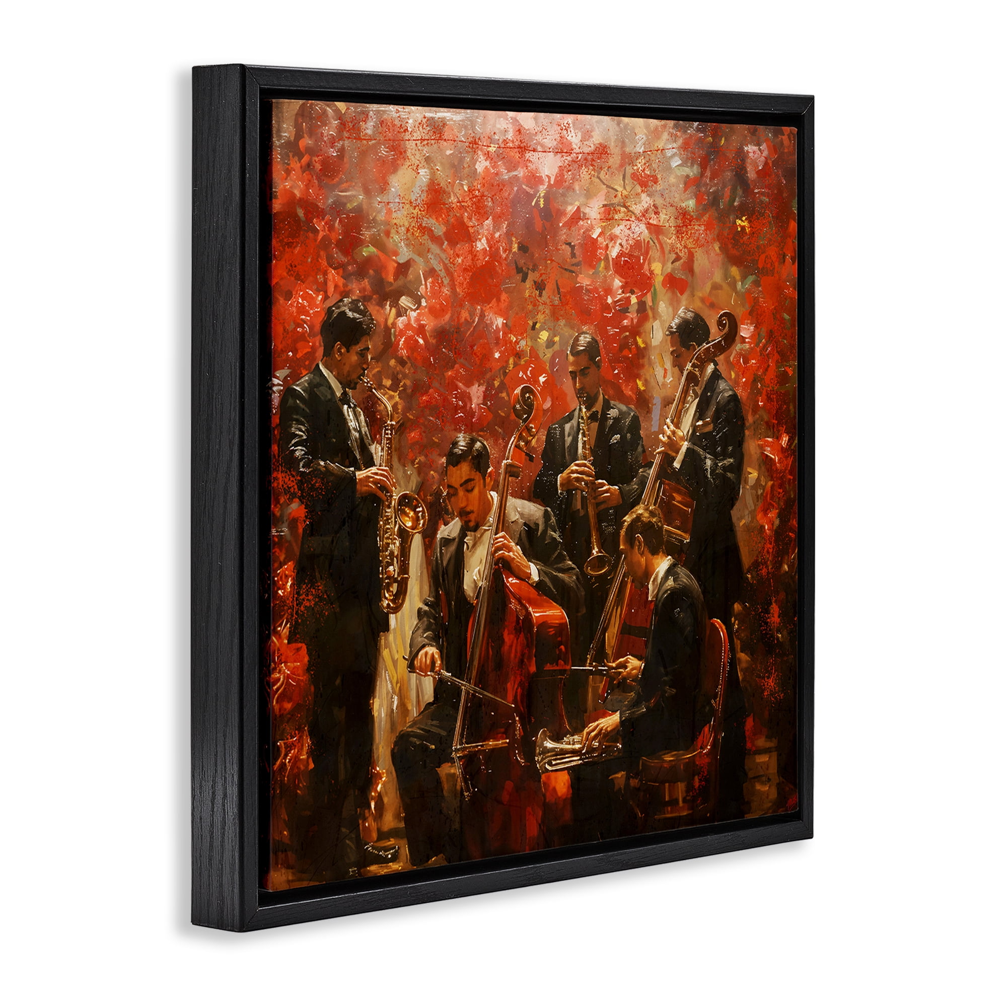 Stupell Industries Play More Jazz Performance Black Framed Floater Canvas Wall Art, design by Marta Wiley