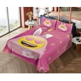 thumbnail image 4 of Ambesonne Emoji Fitted & Top Sheet Set with Sham, Asian Blooms Funny Face Art, Pink Mustard White, 4 of 5