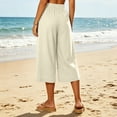 thumbnail image 5 of Lumtrix Cotton Linen Capri Pants for Women Wide Leg High Waisted Casual Lounge Pant Summer Flowy Capris with Pockets Beige S, 5 of 8