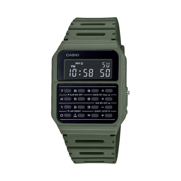 Casio CA53W Serie Vintage | Verde | Banco de datos | Cronómetro 1/100 SEC | Resistente al agua | Calculadora de 8 dígitos | Hora dual | Banda de resina | Caja de resina | Calendario automático | Alarm