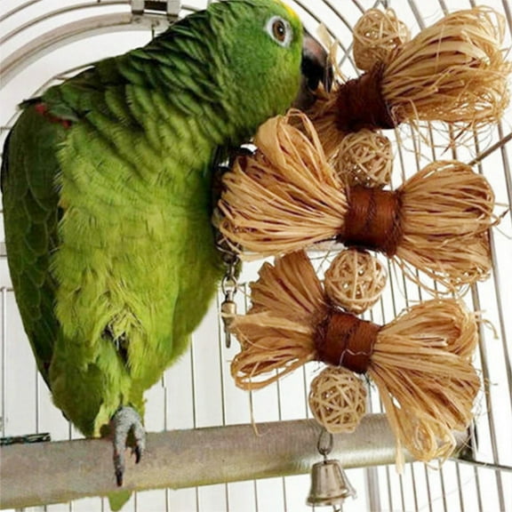 SPRING PARK Bird Toys Bird Chewing Toy Loofah Vine Rattan Ball Bell Parrot Cage Bite Toys for Small and Medium Parrots and Birds Bird Supplies