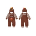 thumbnail image 2 of Loicainy Infant Baby Boy Thanksgiving Outfit 3 6 9 12 18 Months Striped Crew Neck Long Sleeve Romper Turkey Print Overalls and Hat 3 Pcs Clothes Set, 2 of 9