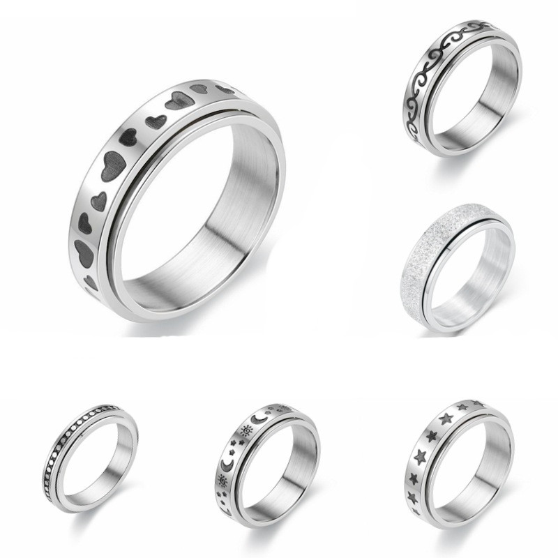 TINGN Fidget Rings for Women Men Anxiety Rings Star Sun Ring Flower