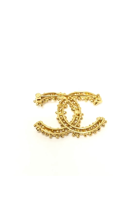 Pre-Owned CHANEL Chanel 23A CC Coco Mark Flower Rhinestone Corsage Brooch Metal Women's Gold...