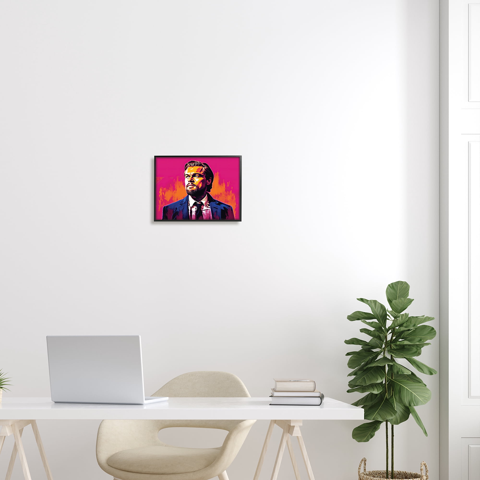 Stupell Industries Leonardo DiCaprio on Pink Abstract Painting Black Framed Art Print Wall Art, 14 x 11