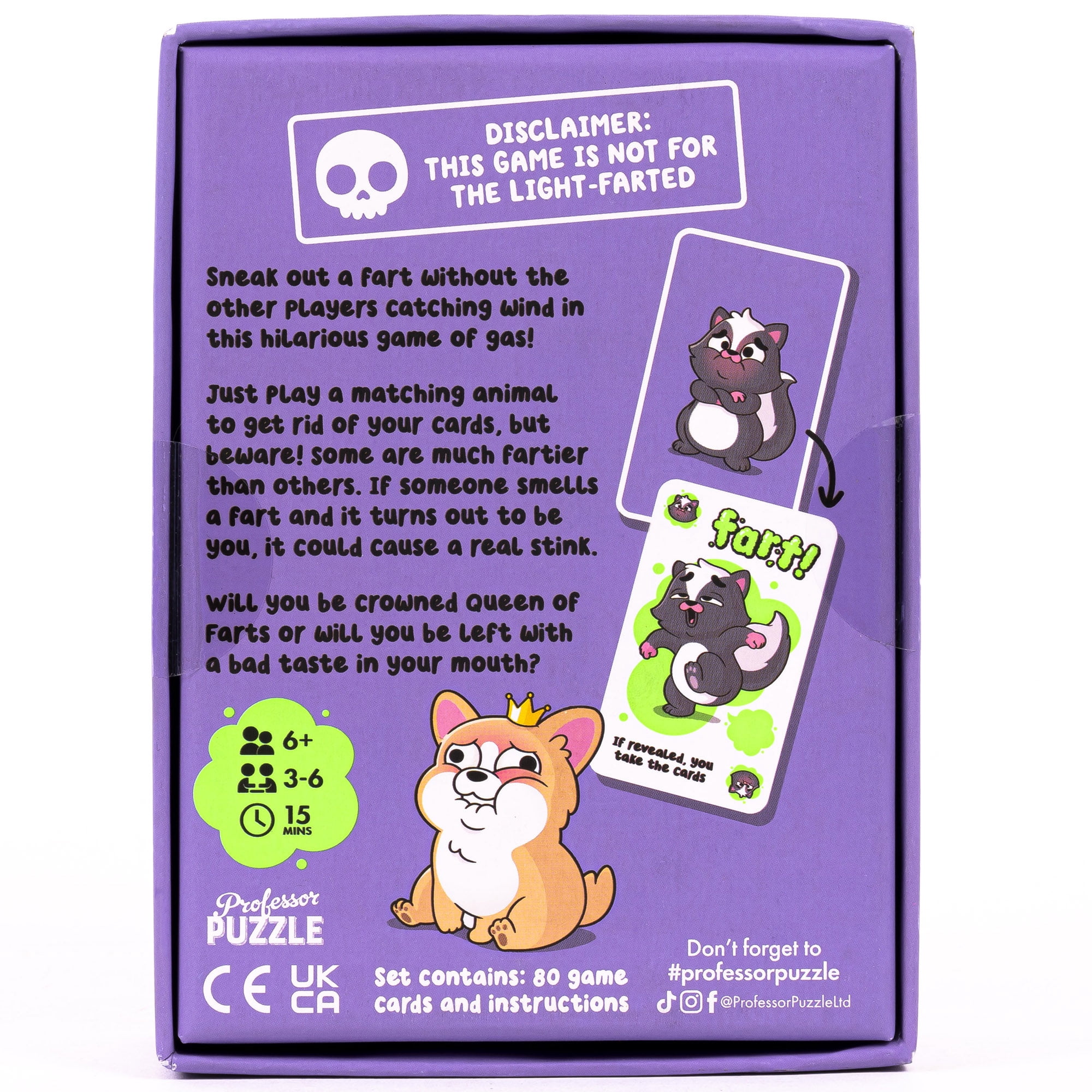 Professor Puzzle: Queen of Farts - Flatulent Animal Card Game, Pair Matching & Card Discarding, Gassy Fun Party Game, Family-Kids Ages 6+, 3-6 Players