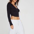 thumbnail image 4 of Blusa Mangas Largas Top con cuello en V profundo, parte superior con botones, camisa básica informal ajustada para mujer Ygjytge Negro T L para Mujer, 4 of 5