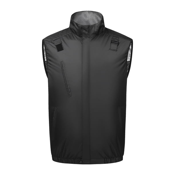 Ventilador Portátil de Pie Hombres Patchwork Ropa de Carga-Acondicionamiento Ventilador de Golpe de Calor Prevención Collar de Pie sin Mangas Ropa de Trabajo Al Aire Libre Blusa Tanques
