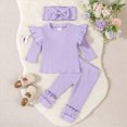 thumbnail image 2 of Futezty Toddler Baby Girl Fall Clothes Ribbed Solid Color Long Sleeve Shirt Tops and Pants with Headband 3 Piece Outfits for Girls 3M-3T, 2 of 4