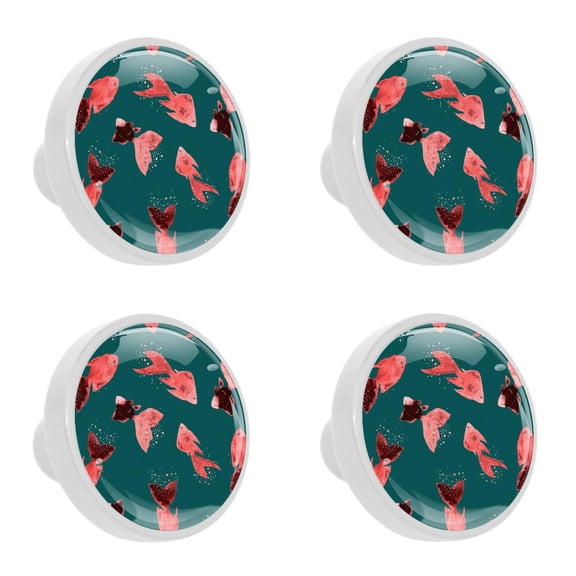 4 Pcs Watercolor Fish Knobs for Kitchen Cabinet Cupboard Dresser Bookcase Drawer Pulls Handles Round Home Decor