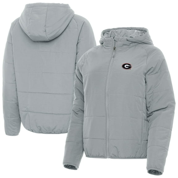 Women's Antigua Gray Georgia Bulldogs Universe Full-Zip Hooded Puffer Jacket